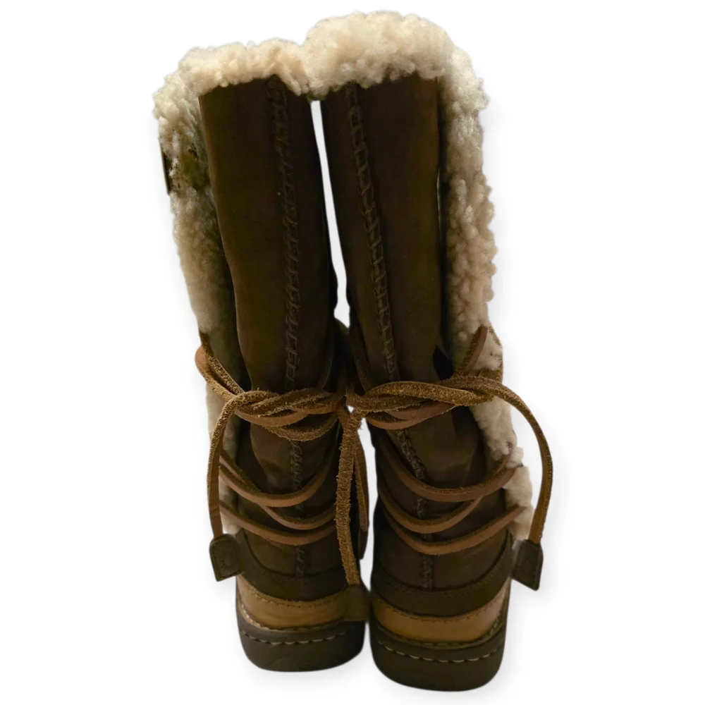 UGG Catalina 1634 Suede & Shearling Women's Tan Shearling Lace-Up Tall Boots